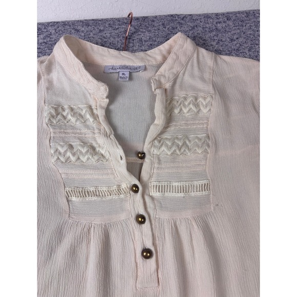 Keren Hart Womens Medium top Cream Boho Gauze Crochet Lace Ruffle Hem Peasant - Picture 5 of 11